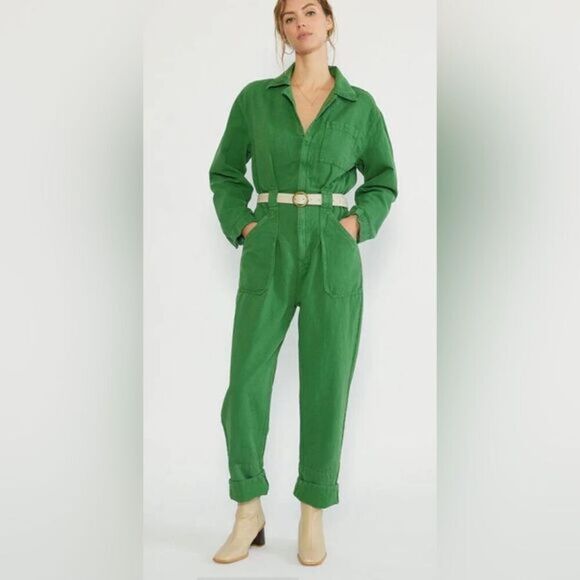 Etica Pants - NWT ETICA Women’s Kingsley Utility Denim Jumpsuit Zip Front Pockets Gree…